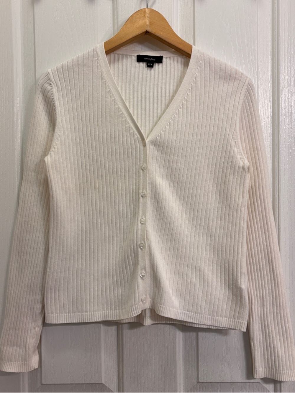 Cotton Ginny Classic White Cropped Button-Front Cardigan